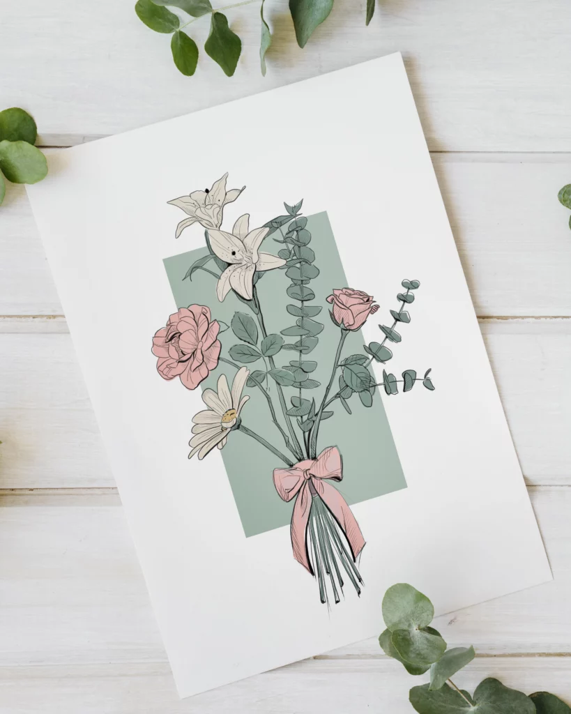 Carte avec un bouquet de fleurs illustré