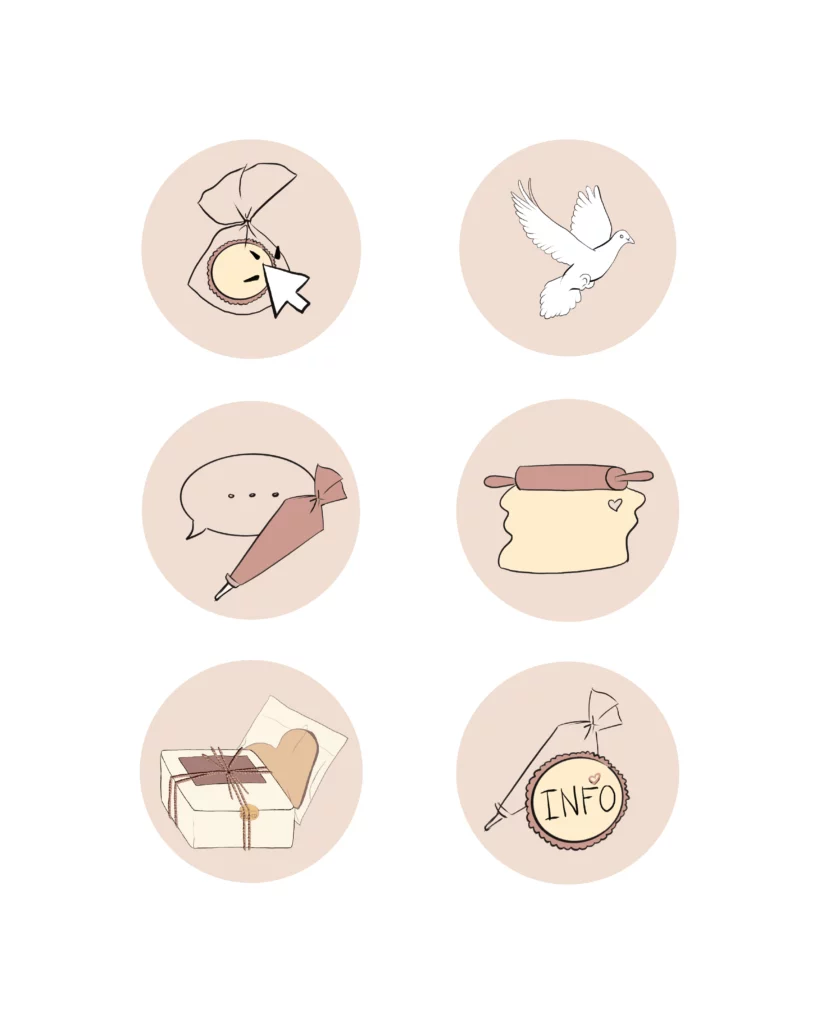 Illustrations pour vignettes Instagram sur le thème de la pâtisserie