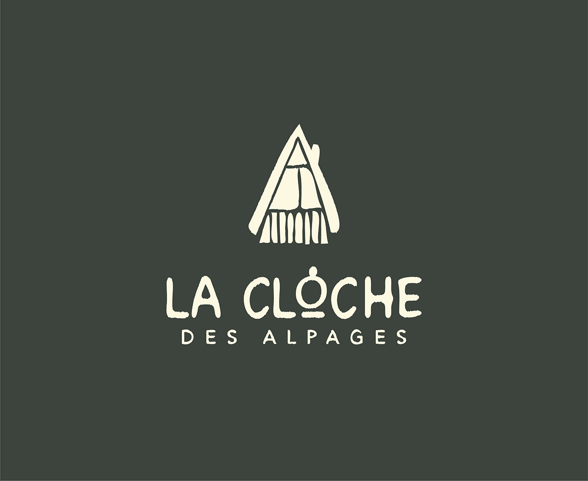 déclinaison du logo de la cloche des alpages sur fond vert