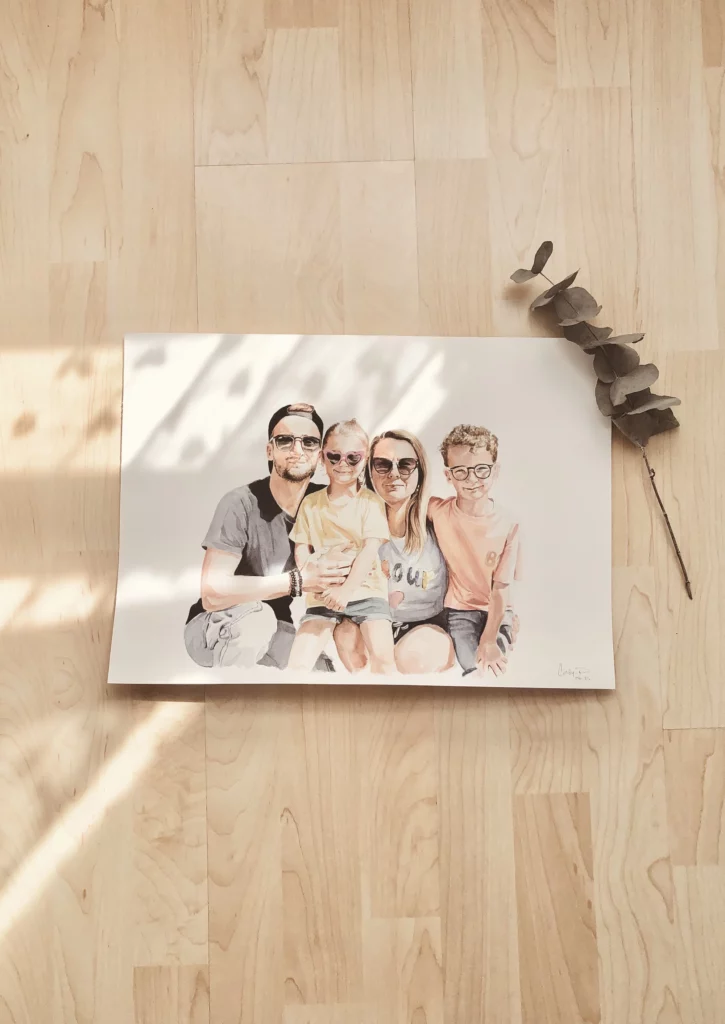 Illustration à l'aquarelle d'un portrait de famille